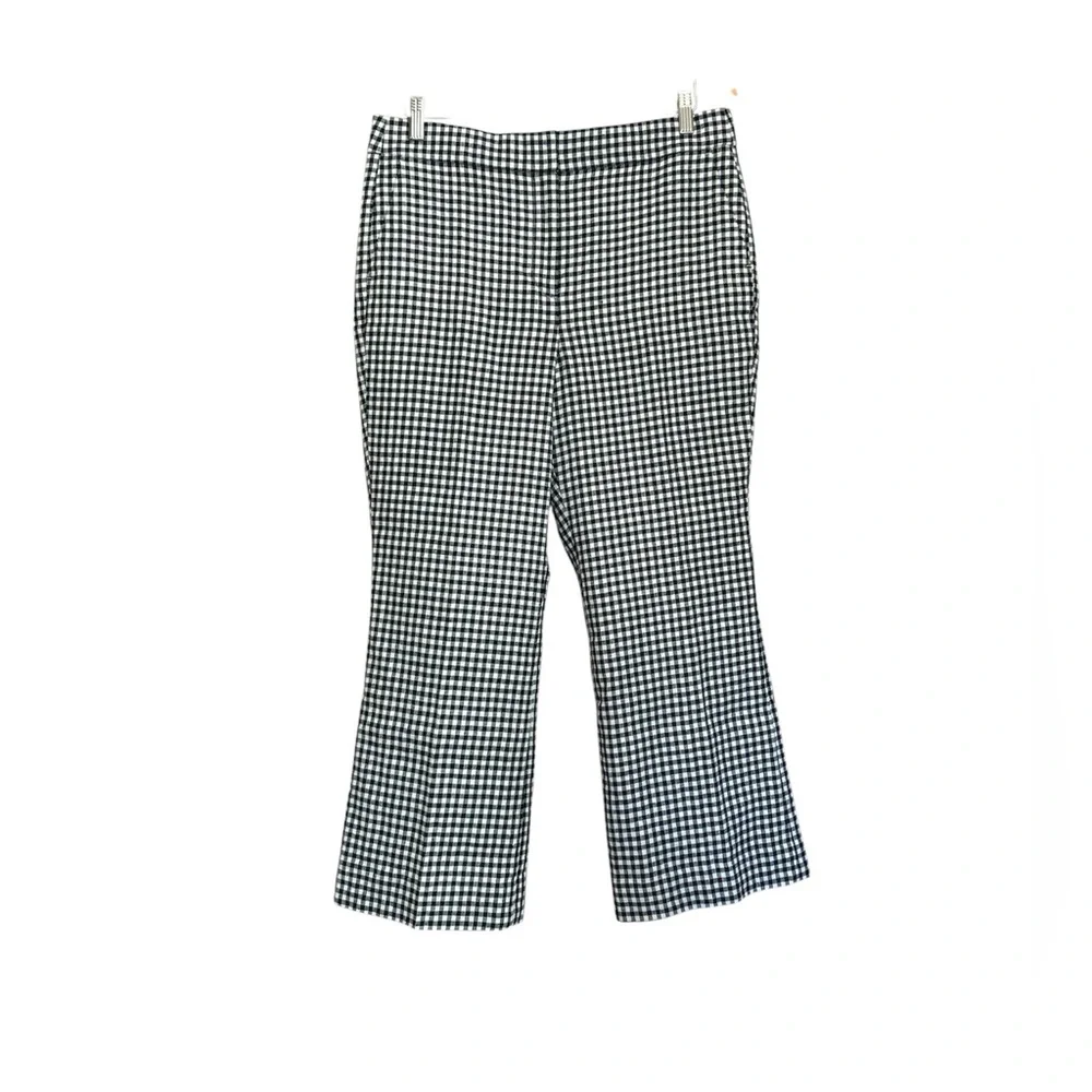 J.Crew Hayden kickout crop pant in gingham stretch linen Blue White Size 12